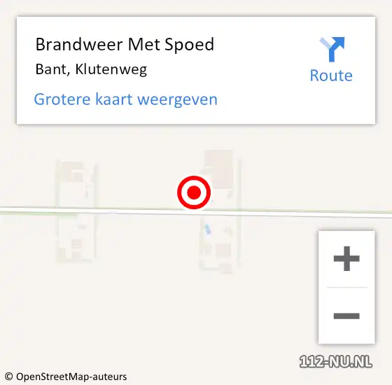 Locatie op kaart van de 112 melding: Brandweer Met Spoed Naar Bant, Klutenweg op 5 juli 2023 09:38