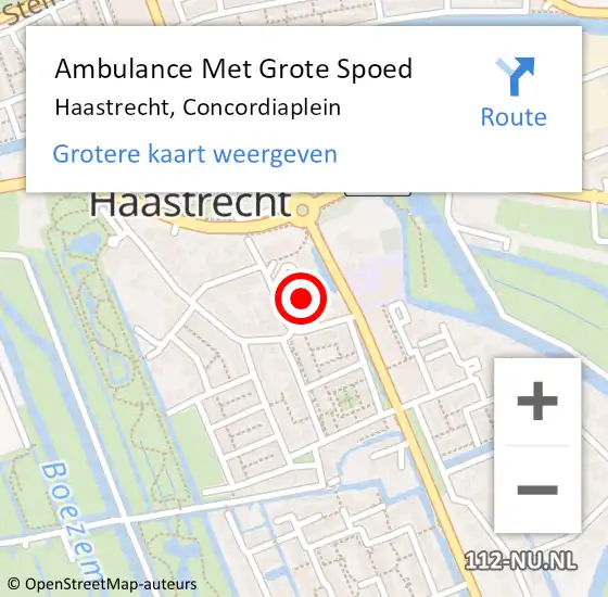 Locatie op kaart van de 112 melding: Ambulance Met Grote Spoed Naar Haastrecht, Concordiaplein op 5 juli 2023 09:42