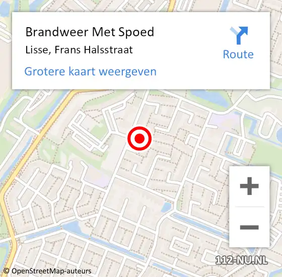 Locatie op kaart van de 112 melding: Brandweer Met Spoed Naar Lisse, Frans Halsstraat op 5 juli 2023 09:50