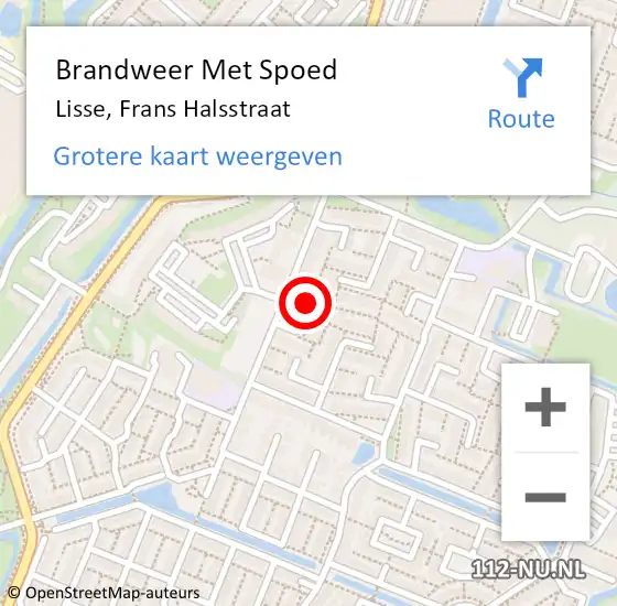 Locatie op kaart van de 112 melding: Brandweer Met Spoed Naar Lisse, Frans Halsstraat op 5 juli 2023 09:59