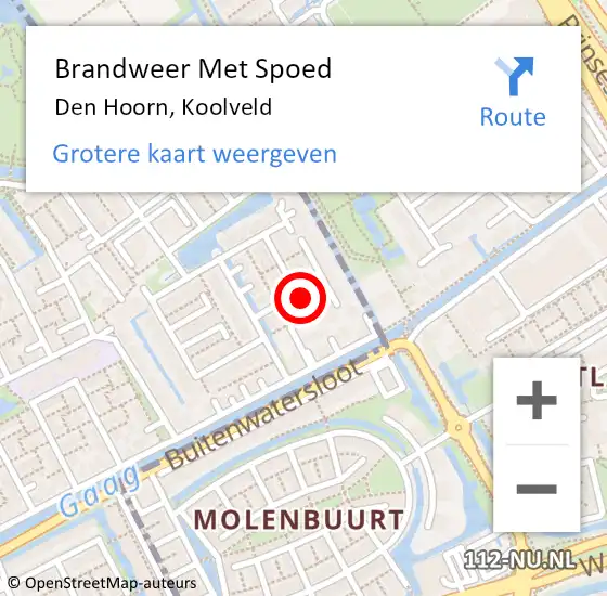 Locatie op kaart van de 112 melding: Brandweer Met Spoed Naar Den Hoorn, Koolveld op 5 juli 2023 10:04