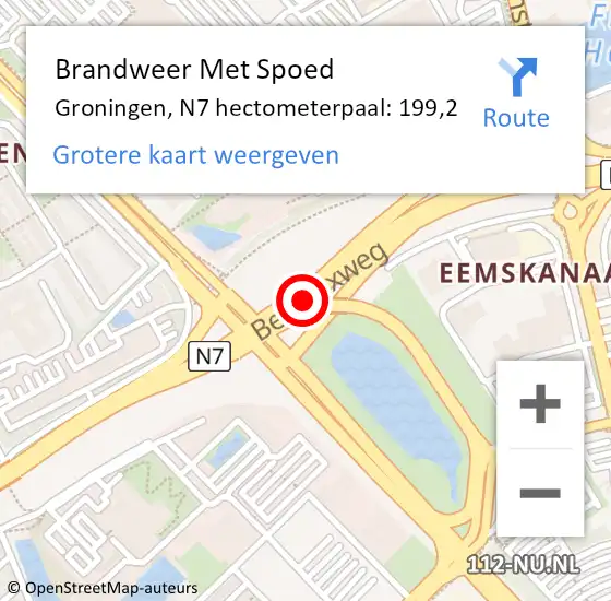 Locatie op kaart van de 112 melding: Brandweer Met Spoed Naar Groningen, N7 hectometerpaal: 199,2 op 5 juli 2023 10:09
