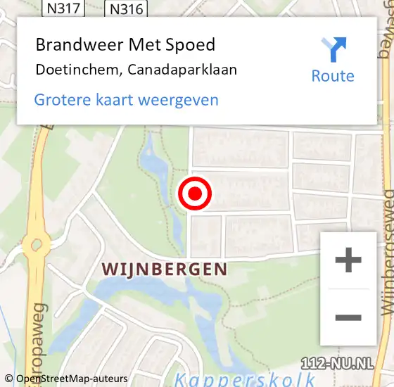 Locatie op kaart van de 112 melding: Brandweer Met Spoed Naar Doetinchem, Canadaparklaan op 5 juli 2023 10:15