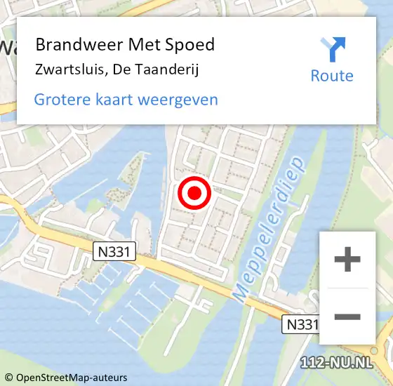 Locatie op kaart van de 112 melding: Brandweer Met Spoed Naar Zwartsluis, De Taanderij op 5 juli 2023 10:17