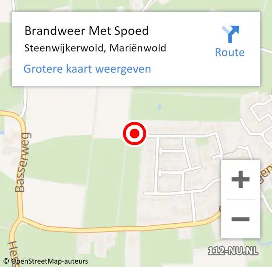 Locatie op kaart van de 112 melding: Brandweer Met Spoed Naar Steenwijkerwold, Mariënwold op 5 juli 2023 10:31