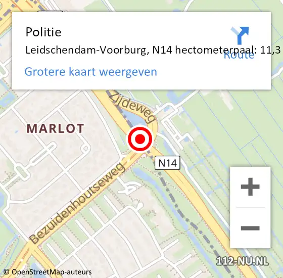 Locatie op kaart van de 112 melding: Politie Leidschendam-Voorburg, N14 hectometerpaal: 11,3 op 5 juli 2023 10:37