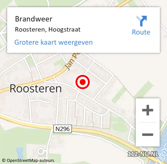 Locatie op kaart van de 112 melding: Brandweer Roosteren, Hoogstraat op 31 augustus 2014 14:30