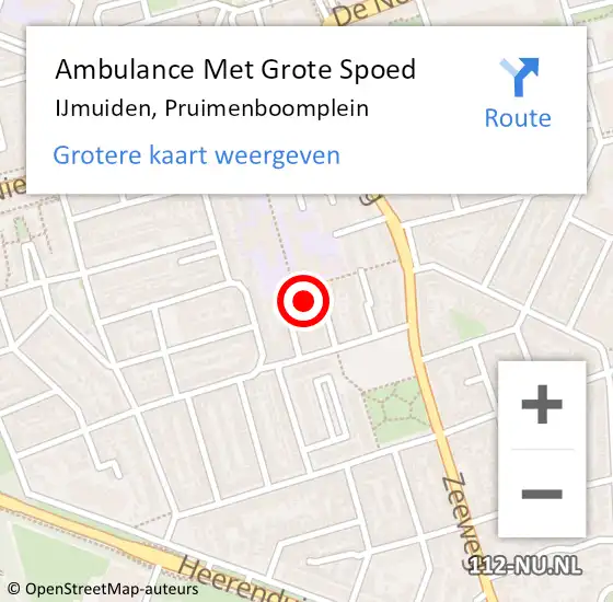 Locatie op kaart van de 112 melding: Ambulance Met Grote Spoed Naar IJmuiden, Pruimenboomplein op 5 juli 2023 10:41