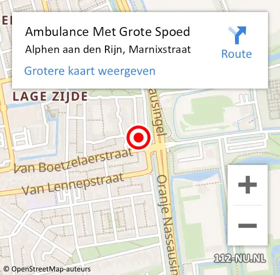 Locatie op kaart van de 112 melding: Ambulance Met Grote Spoed Naar Alphen aan den Rijn, Marnixstraat op 5 juli 2023 10:42