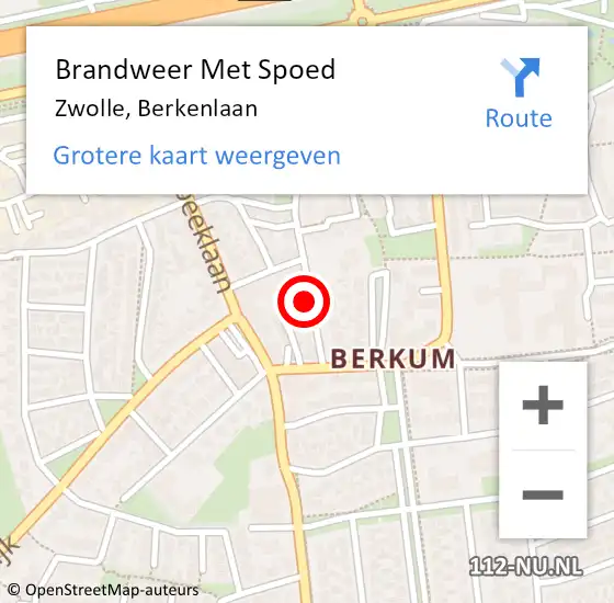 Locatie op kaart van de 112 melding: Brandweer Met Spoed Naar Zwolle, Berkenlaan op 5 juli 2023 10:51