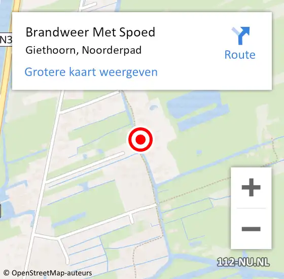 Locatie op kaart van de 112 melding: Brandweer Met Spoed Naar Giethoorn, Noorderpad op 5 juli 2023 10:53