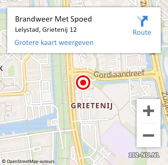 Locatie op kaart van de 112 melding: Brandweer Met Spoed Naar Lelystad, Grietenij 12 op 5 juli 2023 10:59