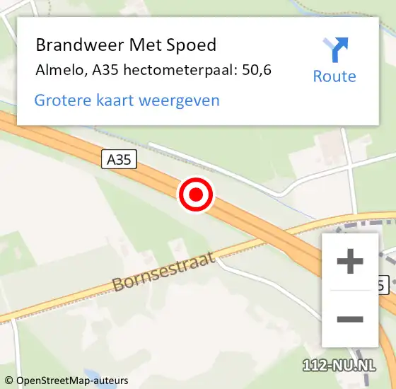 Locatie op kaart van de 112 melding: Brandweer Met Spoed Naar Almelo, A35 hectometerpaal: 50,6 op 5 juli 2023 11:08