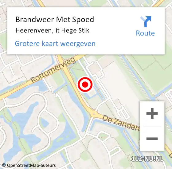 Locatie op kaart van de 112 melding: Brandweer Met Spoed Naar Heerenveen, it Hege Stik op 5 juli 2023 11:15