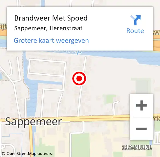 Locatie op kaart van de 112 melding: Brandweer Met Spoed Naar Sappemeer, Herenstraat op 5 juli 2023 11:15