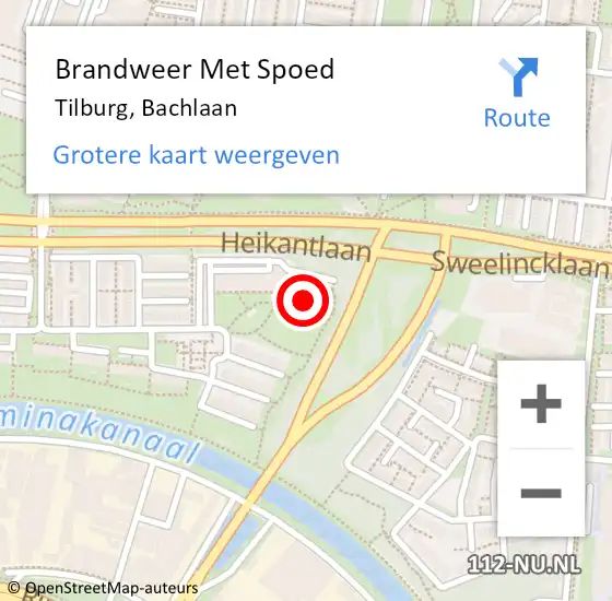 Locatie op kaart van de 112 melding: Brandweer Met Spoed Naar Tilburg, Bachlaan op 5 juli 2023 11:15