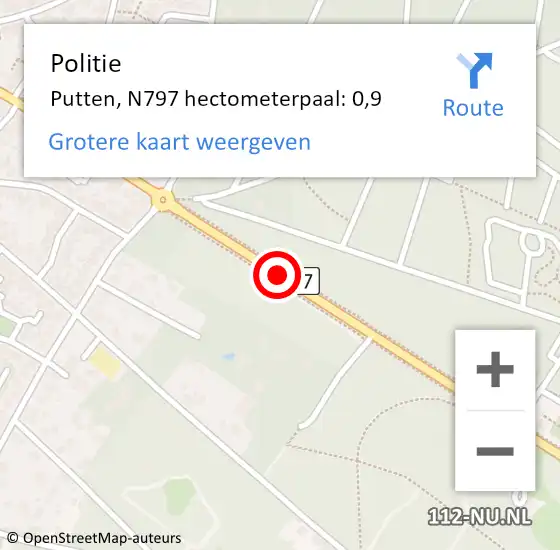 Locatie op kaart van de 112 melding: Politie Putten, N797 hectometerpaal: 0,9 op 5 juli 2023 11:17