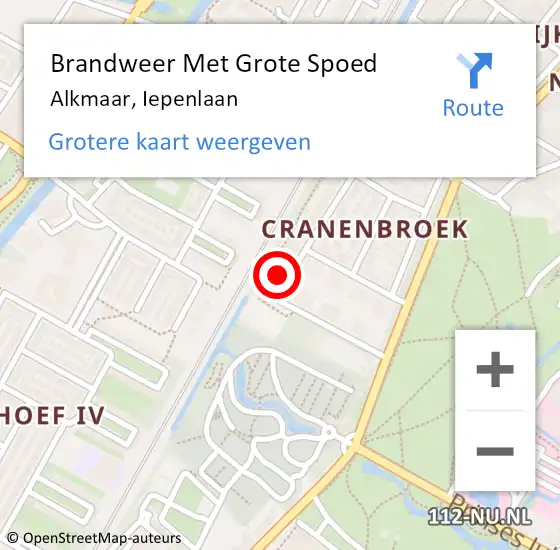 Locatie op kaart van de 112 melding: Brandweer Met Grote Spoed Naar Alkmaar, Iepenlaan op 5 juli 2023 11:28