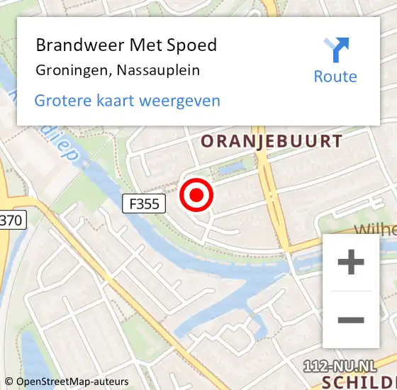 Locatie op kaart van de 112 melding: Brandweer Met Spoed Naar Groningen, Nassauplein op 5 juli 2023 11:28