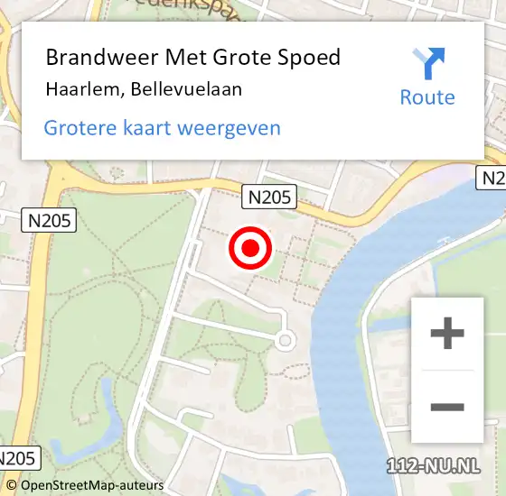 Locatie op kaart van de 112 melding: Brandweer Met Grote Spoed Naar Haarlem, Bellevuelaan op 5 juli 2023 11:36