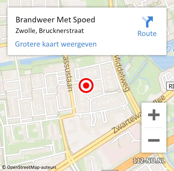 Locatie op kaart van de 112 melding: Brandweer Met Spoed Naar Zwolle, Brucknerstraat op 5 juli 2023 11:40