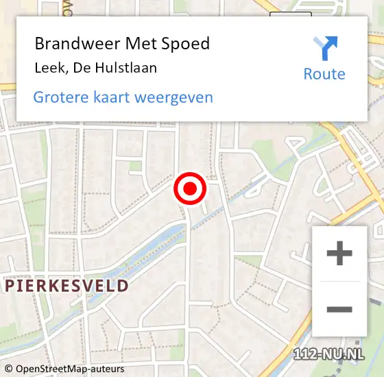 Locatie op kaart van de 112 melding: Brandweer Met Spoed Naar Leek, De Hulstlaan op 5 juli 2023 11:40