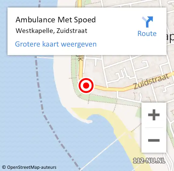 Locatie op kaart van de 112 melding: Ambulance Met Spoed Naar Westkapelle, Zuidstraat op 31 augustus 2014 14:51