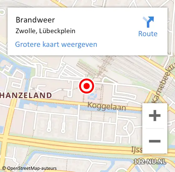 Locatie op kaart van de 112 melding: Brandweer Zwolle, Lübeckplein op 5 juli 2023 11:46