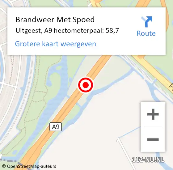 Locatie op kaart van de 112 melding: Brandweer Met Spoed Naar Uitgeest, A9 hectometerpaal: 58,7 op 5 juli 2023 11:49