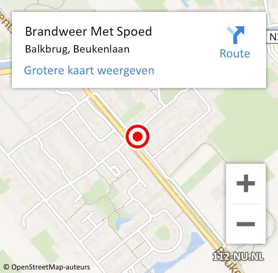 Locatie op kaart van de 112 melding: Brandweer Met Spoed Naar Balkbrug, Beukenlaan op 5 juli 2023 12:03