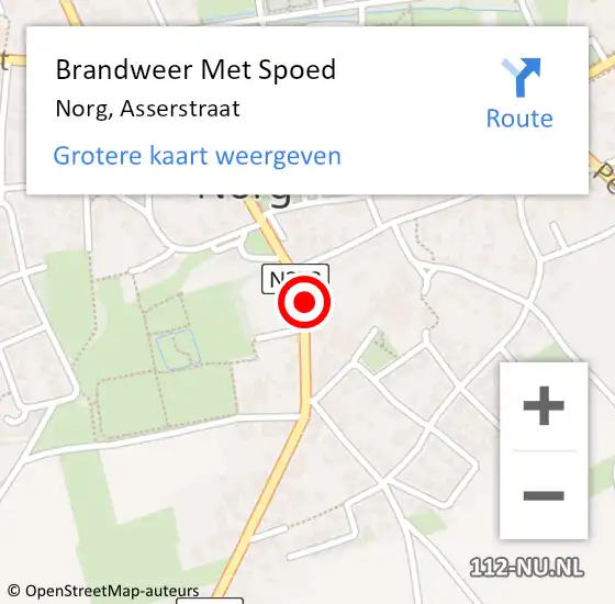 Locatie op kaart van de 112 melding: Brandweer Met Spoed Naar Norg, Asserstraat op 5 juli 2023 12:03