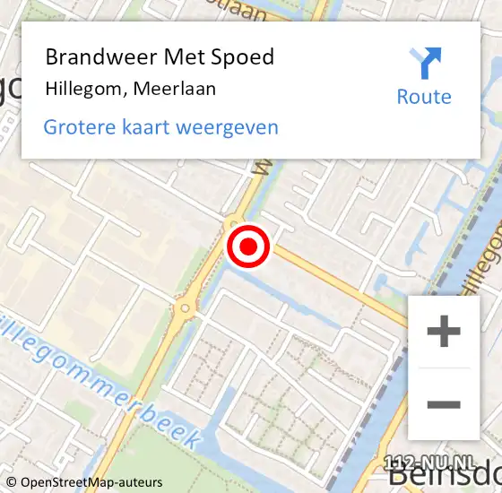 Locatie op kaart van de 112 melding: Brandweer Met Spoed Naar Hillegom, Meerlaan op 5 juli 2023 12:11