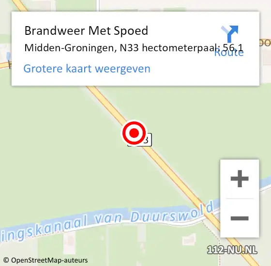 Locatie op kaart van de 112 melding: Brandweer Met Spoed Naar Midden-Groningen, N33 hectometerpaal: 56,1 op 5 juli 2023 12:14