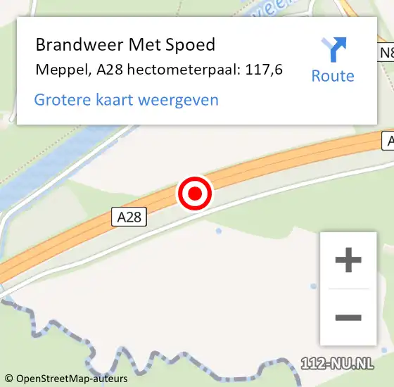 Locatie op kaart van de 112 melding: Brandweer Met Spoed Naar Meppel, A28 hectometerpaal: 117,6 op 5 juli 2023 12:23