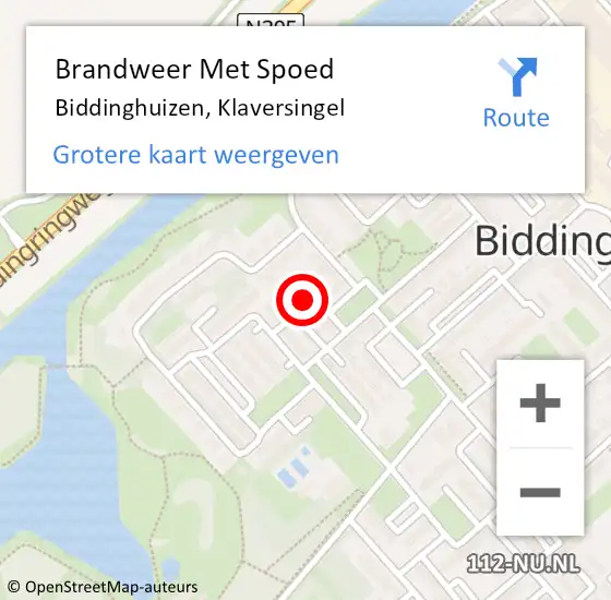 Locatie op kaart van de 112 melding: Brandweer Met Spoed Naar Biddinghuizen, Klaversingel op 5 juli 2023 12:24