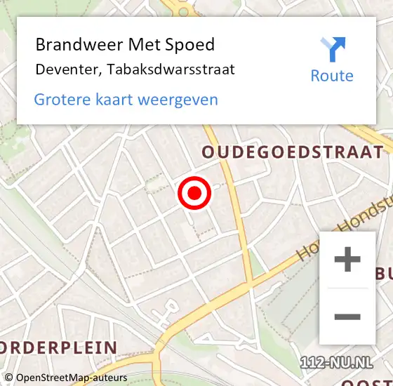 Locatie op kaart van de 112 melding: Brandweer Met Spoed Naar Deventer, Tabaksdwarsstraat op 5 juli 2023 12:29