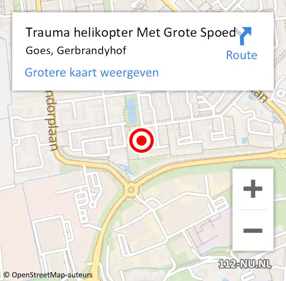 Locatie op kaart van de 112 melding: Trauma helikopter Met Grote Spoed Naar Goes, Gerbrandyhof op 5 juli 2023 12:39
