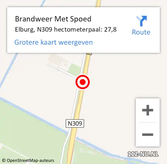 Locatie op kaart van de 112 melding: Brandweer Met Spoed Naar Elburg, N309 hectometerpaal: 27,8 op 5 juli 2023 12:56
