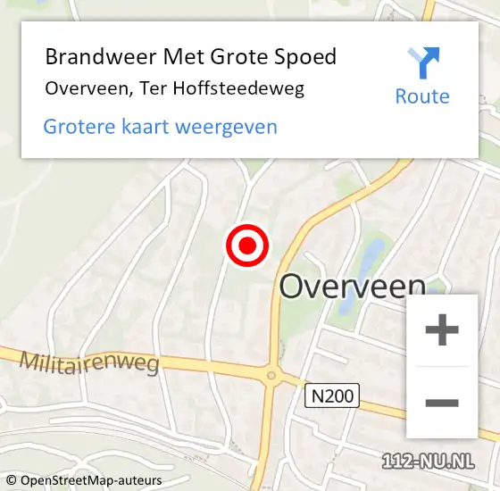 Locatie op kaart van de 112 melding: Brandweer Met Grote Spoed Naar Overveen, Ter Hoffsteedeweg op 5 juli 2023 13:03
