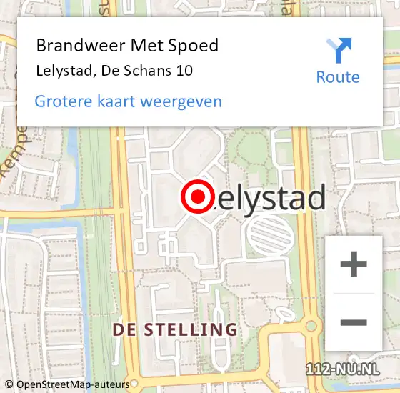 Locatie op kaart van de 112 melding: Brandweer Met Spoed Naar Lelystad, De Schans 10 op 5 juli 2023 13:05