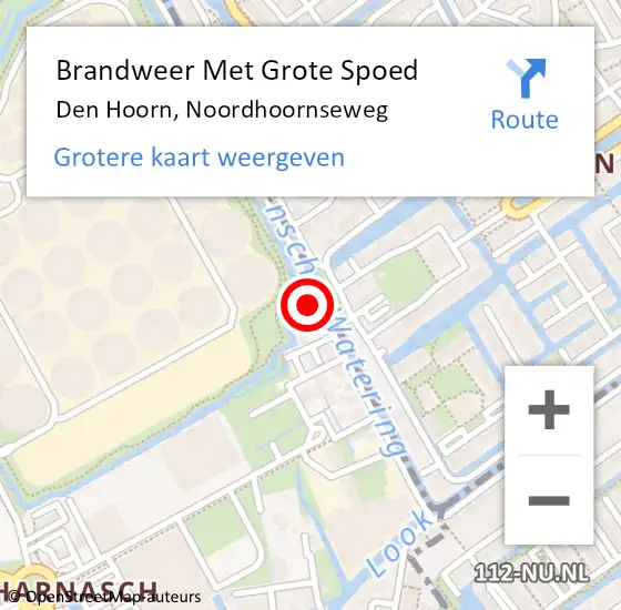 Locatie op kaart van de 112 melding: Brandweer Met Grote Spoed Naar Den Hoorn, Noordhoornseweg op 5 juli 2023 13:14