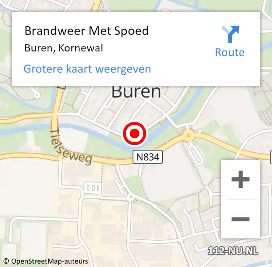 Locatie op kaart van de 112 melding: Brandweer Met Spoed Naar Buren, Kornewal op 5 juli 2023 13:17