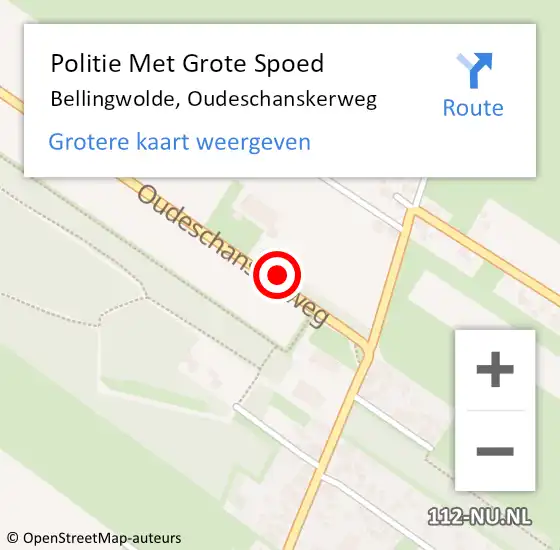 Locatie op kaart van de 112 melding: Politie Met Grote Spoed Naar Bellingwolde, Oudeschanskerweg op 5 juli 2023 13:22