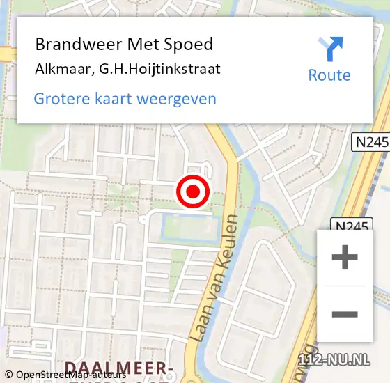 Locatie op kaart van de 112 melding: Brandweer Met Spoed Naar Alkmaar, G.H.Hoijtinkstraat op 5 juli 2023 13:23