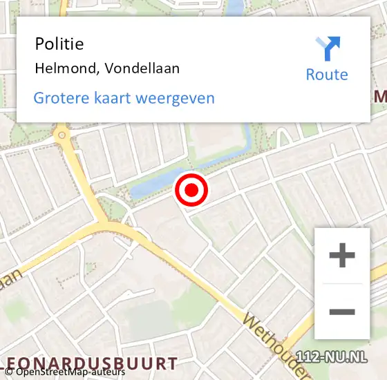 Locatie op kaart van de 112 melding: Politie Helmond, Vondellaan op 5 juli 2023 13:36