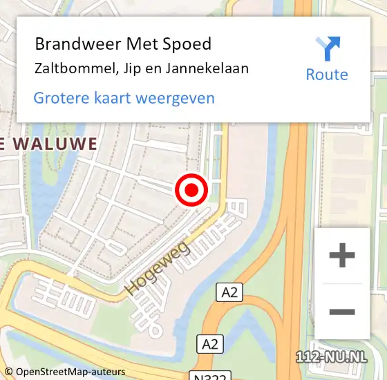 Locatie op kaart van de 112 melding: Brandweer Met Spoed Naar Zaltbommel, Jip en Jannekelaan op 5 juli 2023 13:46