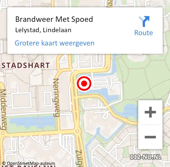 Locatie op kaart van de 112 melding: Brandweer Met Spoed Naar Lelystad, Lindelaan op 5 juli 2023 14:00