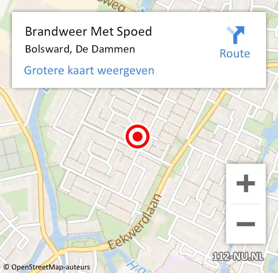 Locatie op kaart van de 112 melding: Brandweer Met Spoed Naar Bolsward, De Dammen op 5 juli 2023 14:02