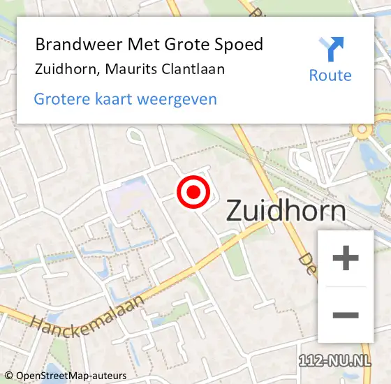 Locatie op kaart van de 112 melding: Brandweer Met Grote Spoed Naar Zuidhorn, Maurits Clantlaan op 5 juli 2023 14:02