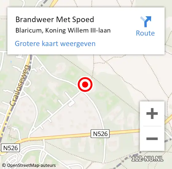 Locatie op kaart van de 112 melding: Brandweer Met Spoed Naar Blaricum, Koning Willem III-laan op 5 juli 2023 14:11